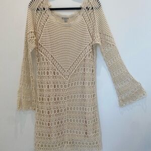 Est. 1946 Women Ivory Mini Boho Organic Crochet Bell Sleeve Beachy Village Vacay